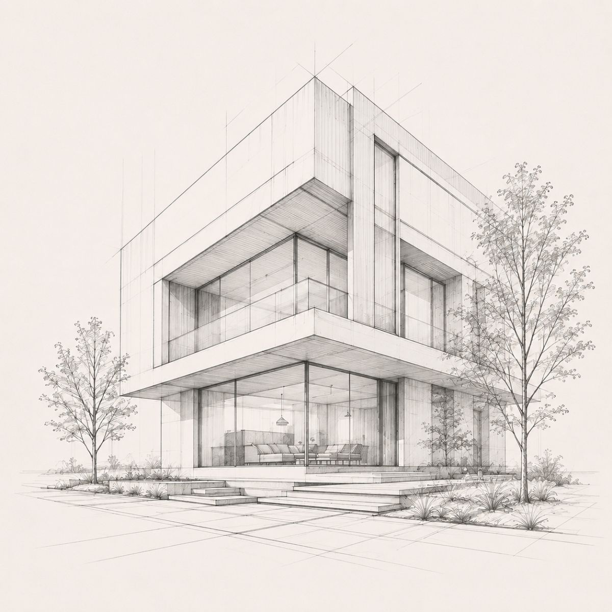 Architectural sketch of a modern house
