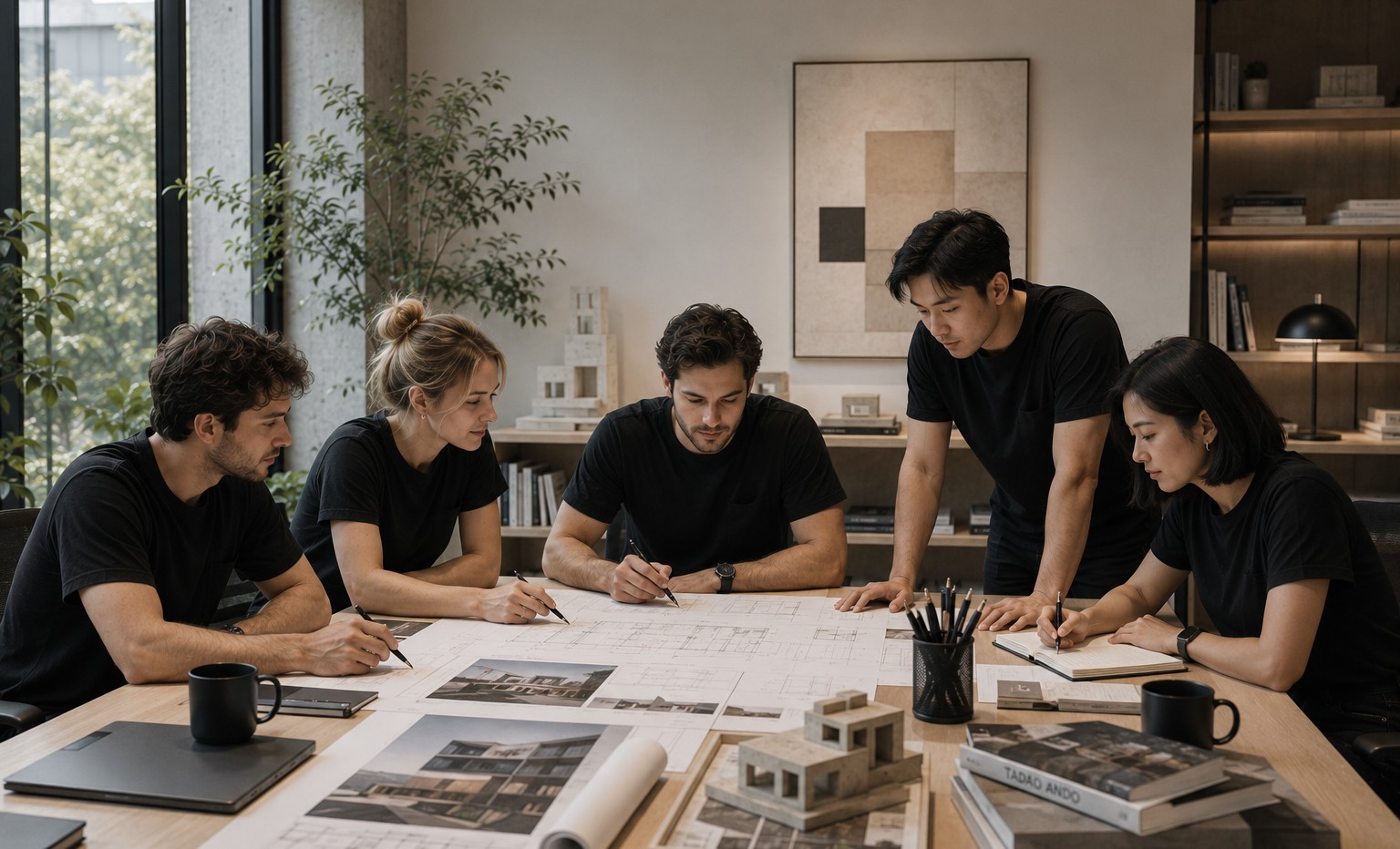 Architect reviewing blueprints on a studio desk